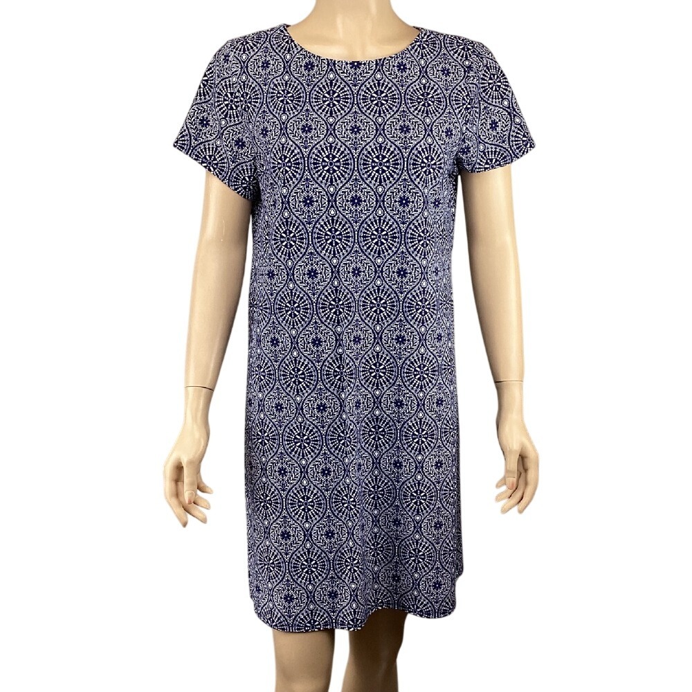 Jude Connally Knit Dress Size Small Blue Short Sleeve Stretch Geometric Casual